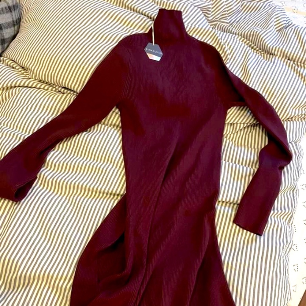 Mid-length mock neck long sleeve sweater dress